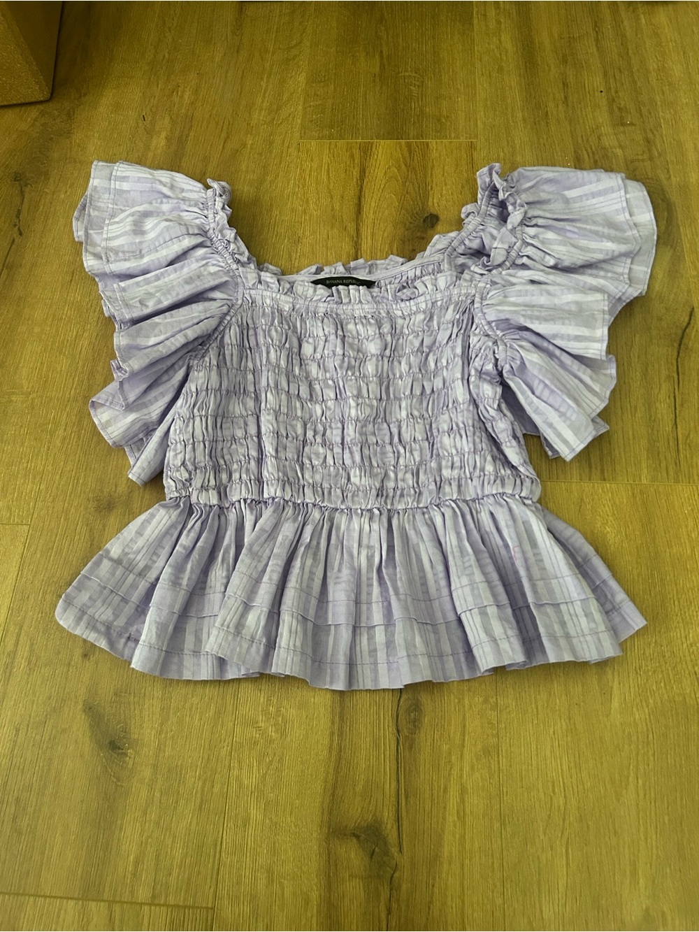 Smocked Ruffle Sleeve Peplum Top - Lavender lilac